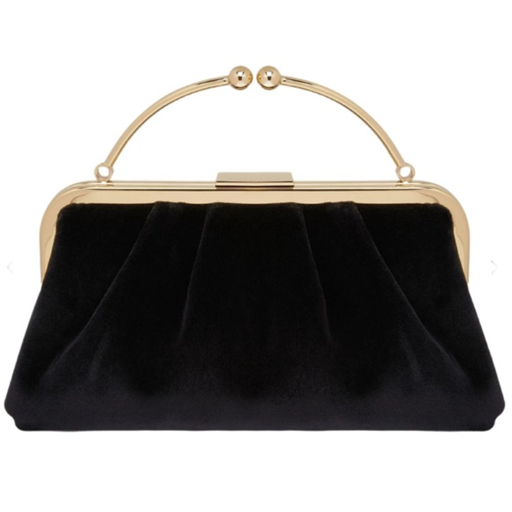 Strathberry velvet Frame Clutch Black mini